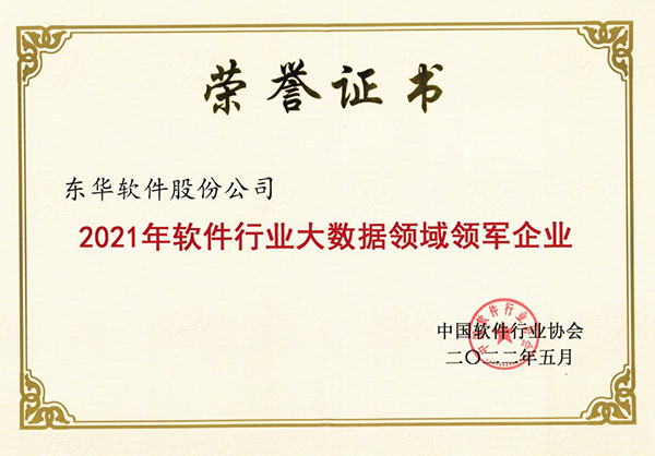 喜訊!東華軟件榮膺2021年軟件行業(yè)大數(shù)據(jù)領(lǐng)域領(lǐng)軍企業(yè)