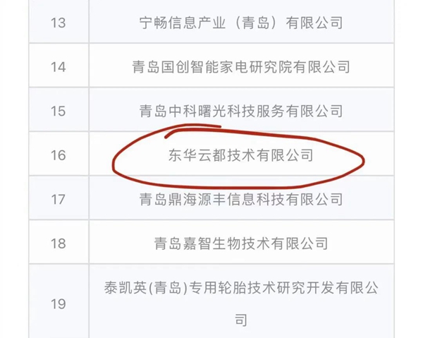 喜報(bào) | 東華云都成功入選2021年度青島市新經(jīng)濟(jì)潛力企業(yè)